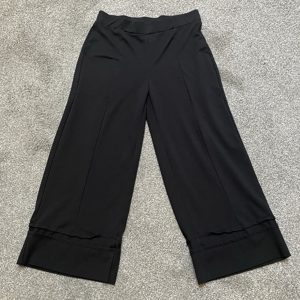 Peruzzi Italy Size 4/34 XS/Small Wide‎ Leg Crop Black Pants Women's Knit Gauchos